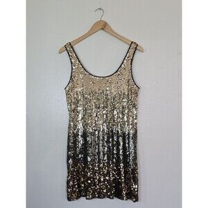 Express Gold Gradient Sequin Mini Dress Womens Size M Lined Party Formal Swiftie